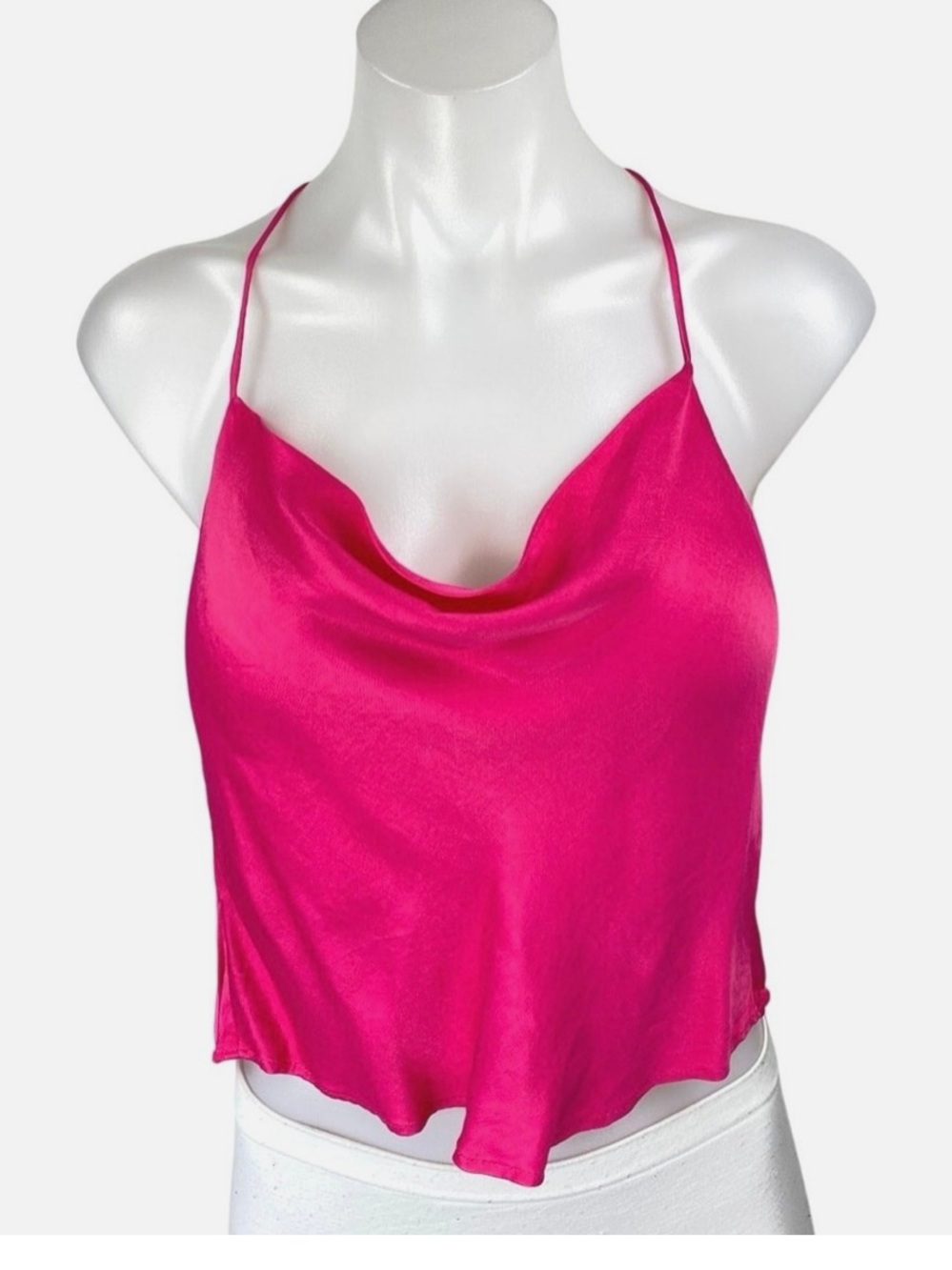 Zara Satin Effect Cowl Neck Open-Back Tank Top